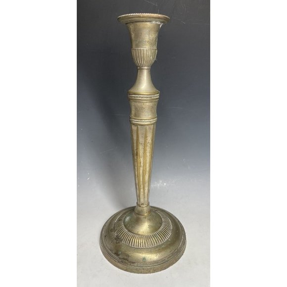 12" Antique Silverplated Brass Art Deco Silver Plate Candlestick Holder Candle - Picture 5 of 13